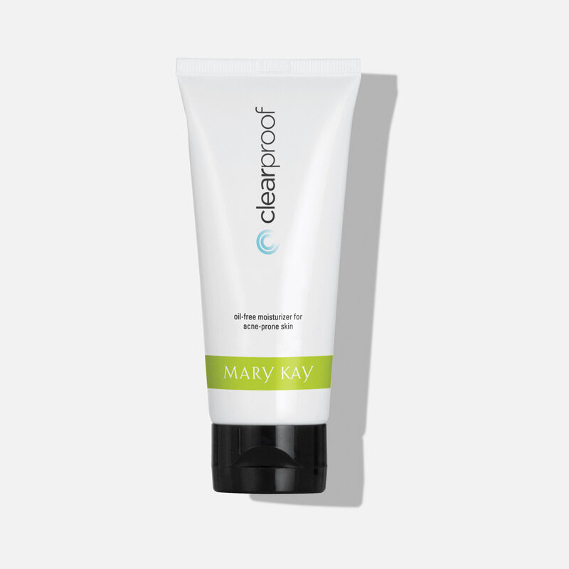 A bottle of Clear Proof Oil-Free Moisturizer for Acne-Prone Skin from Mary Kay.